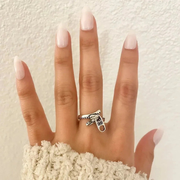 925 Sterling Silver Zipper Ring Zip Design Ring Unique Ring Geometric Fun Ring - Picture 2 of 8